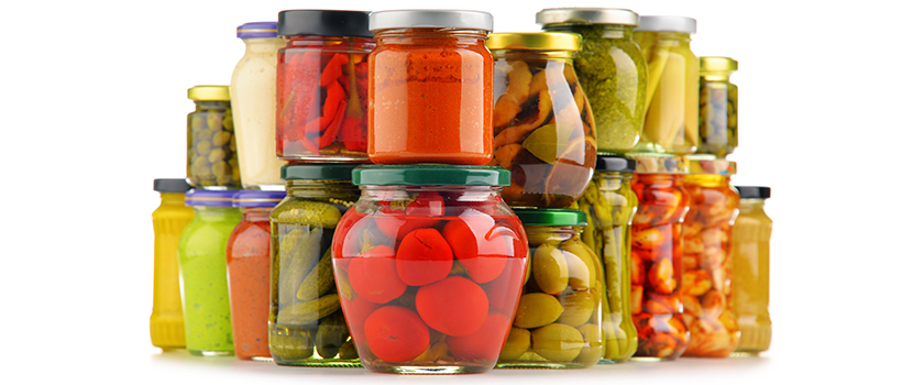 pickled foods and sauces in jars