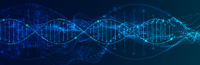 DNA sequencing graphic in blue