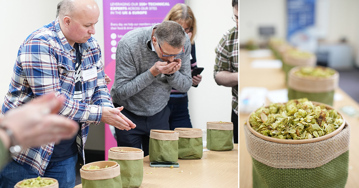 Delegates smelling hops in bag