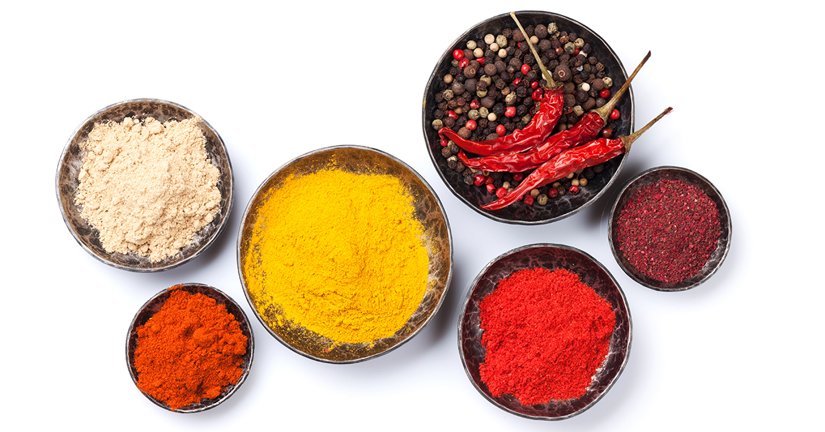 Selection of spices in small bowls